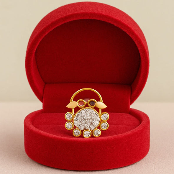 White CZ & Granet Gemstone Eyes Crab Nose Pin - Sterling Silver Gold Plated