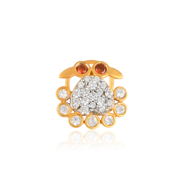 White CZ & Granet Gemstone Eyes Crab Nose Pin - Sterling Silver Gold Plated