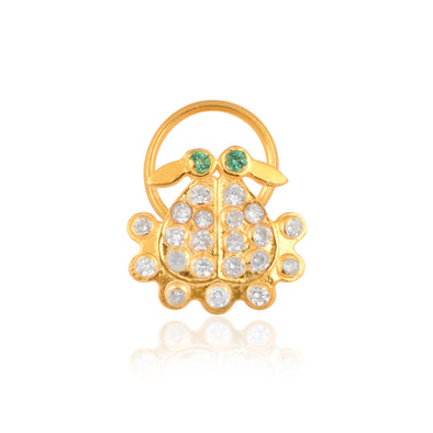 White CZ Body with Green CZ Eyes Crab Nose Pin - Sterling Silver Gold Plated