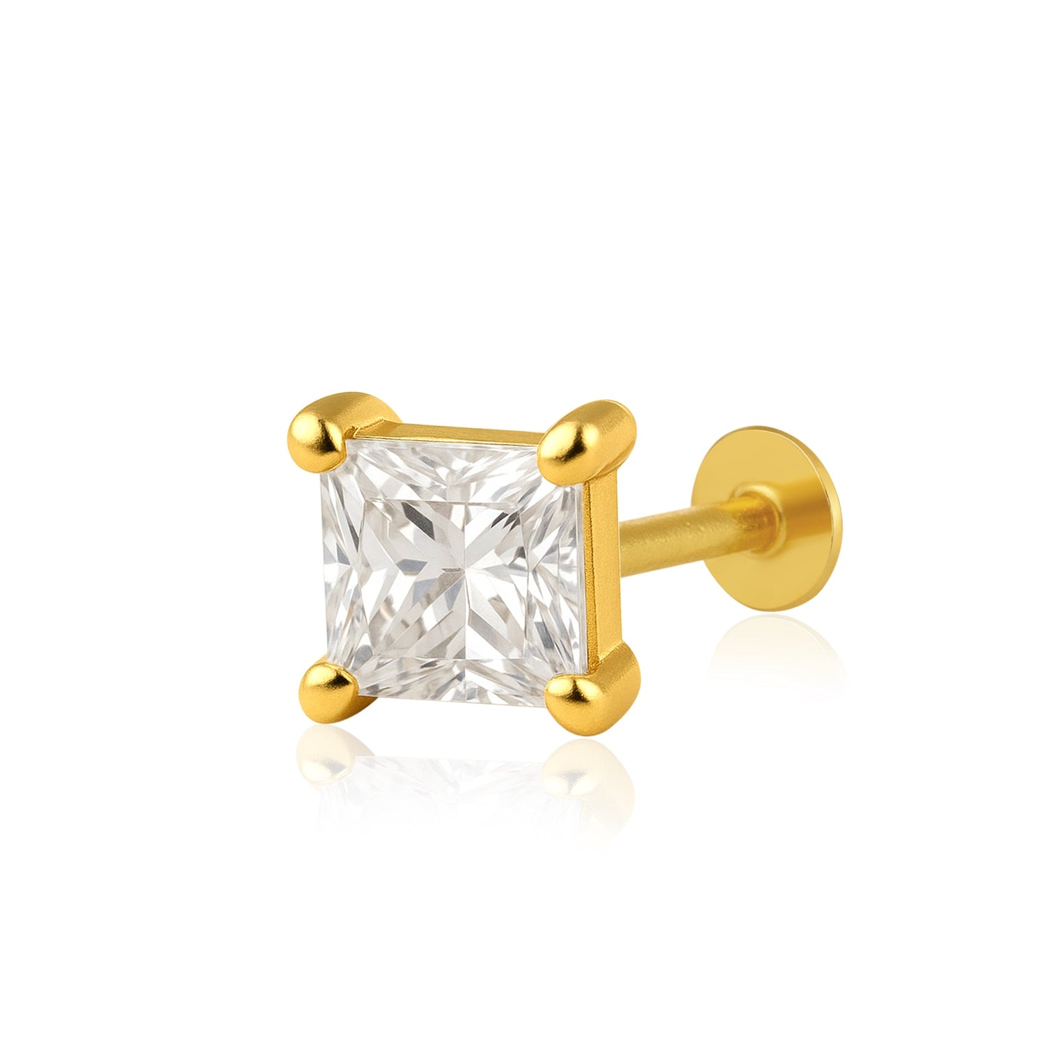 White CZ Princess Cut Solitaire Nose Pin – Sterling Silver Gold Plated