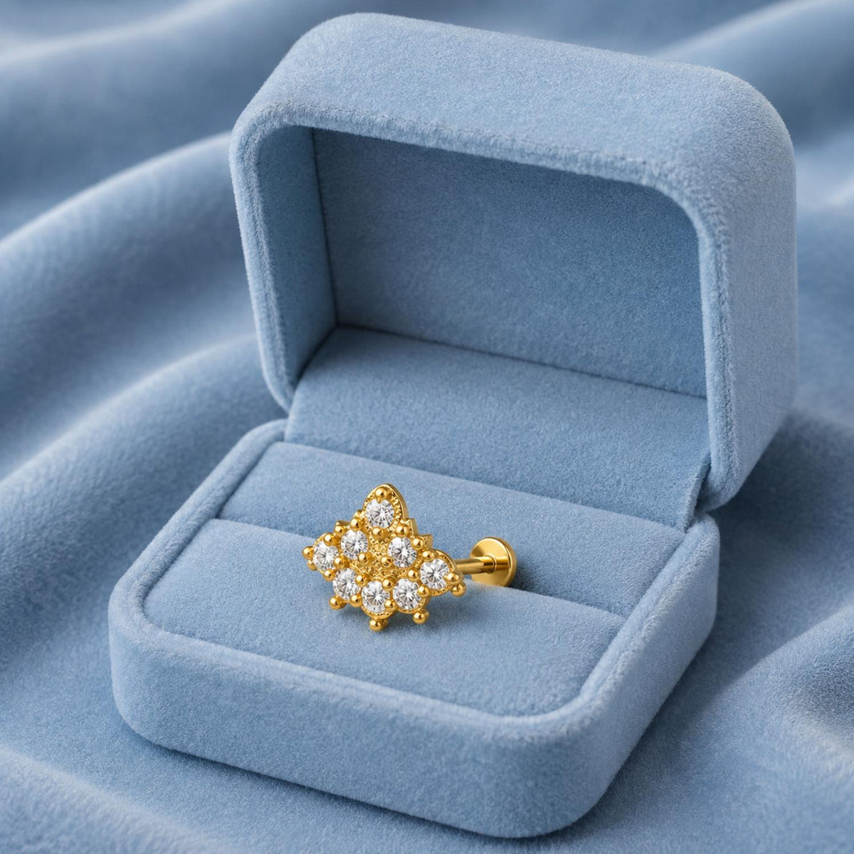 Floral White CZ Nose Pin for Women - Gold Plated 925 Silver