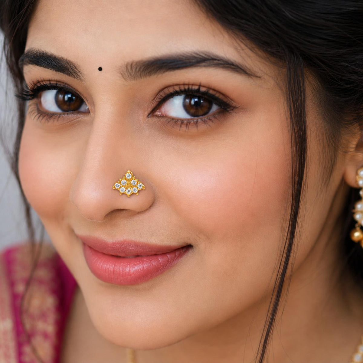 Floral White CZ Nose Pin for Women - Gold Plated 925 Silver