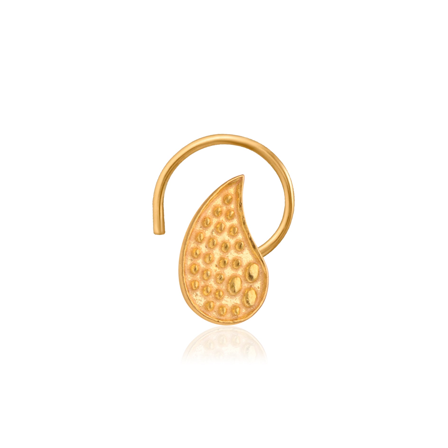 Textured Minimal Nature Leaf Nose Pin – 925 Sterling Silver Yellow Plated