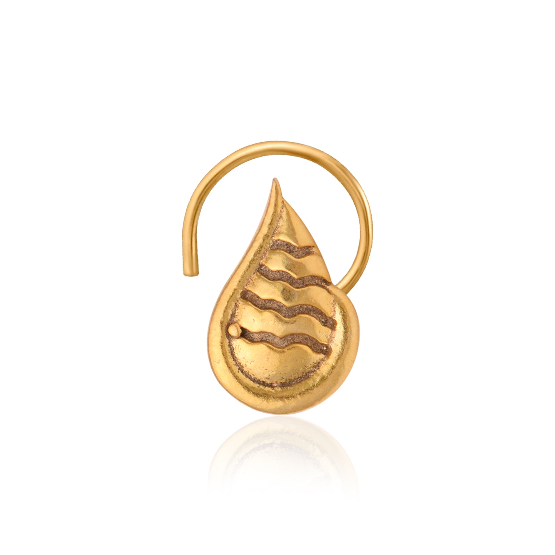 Engraved Textured Nature Leaf Nose Pin – 925 Sterling Silver Yellow Plated