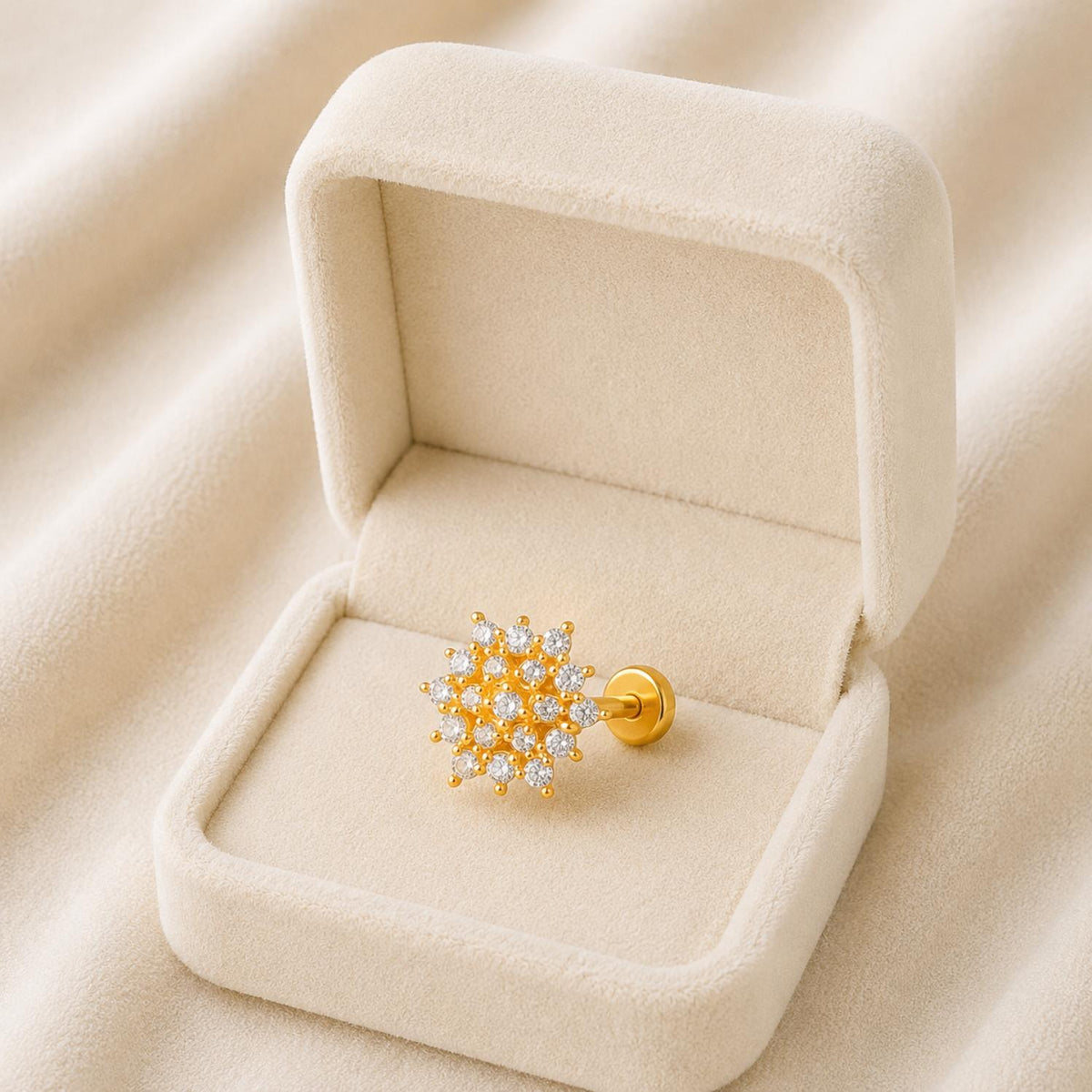 White CZ Cluster Starburst Nose Pin - Sterling Silver Gold Plated