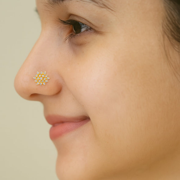 White CZ Cluster Starburst Nose Pin - Sterling Silver Gold Plated