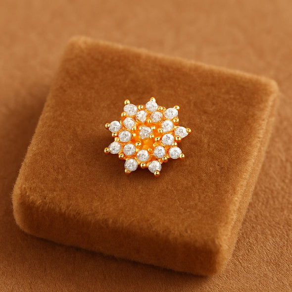 White CZ Cluster Starburst Nose Pin - Sterling Silver Gold Plated