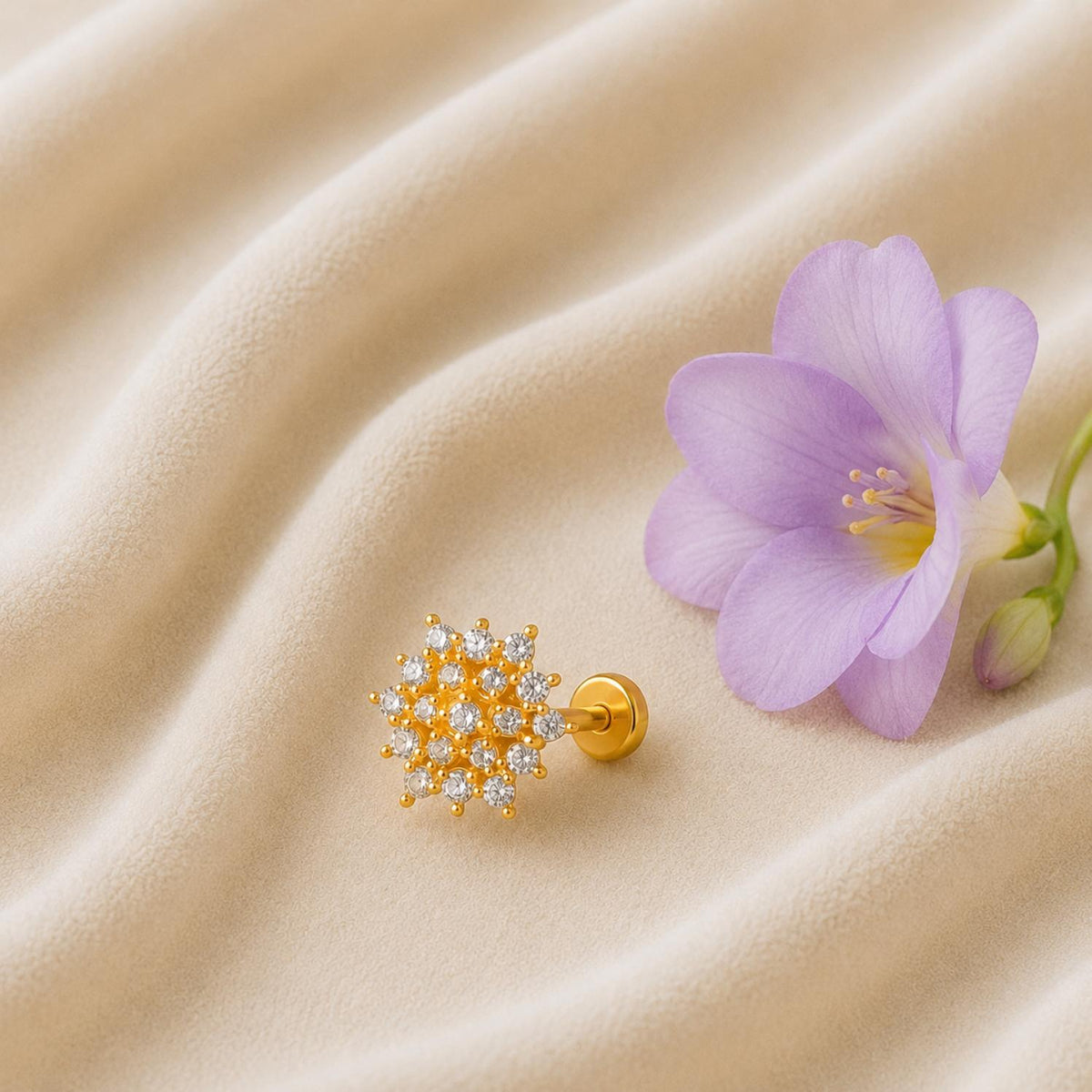 White CZ Cluster Starburst Nose Pin - Sterling Silver Gold Plated