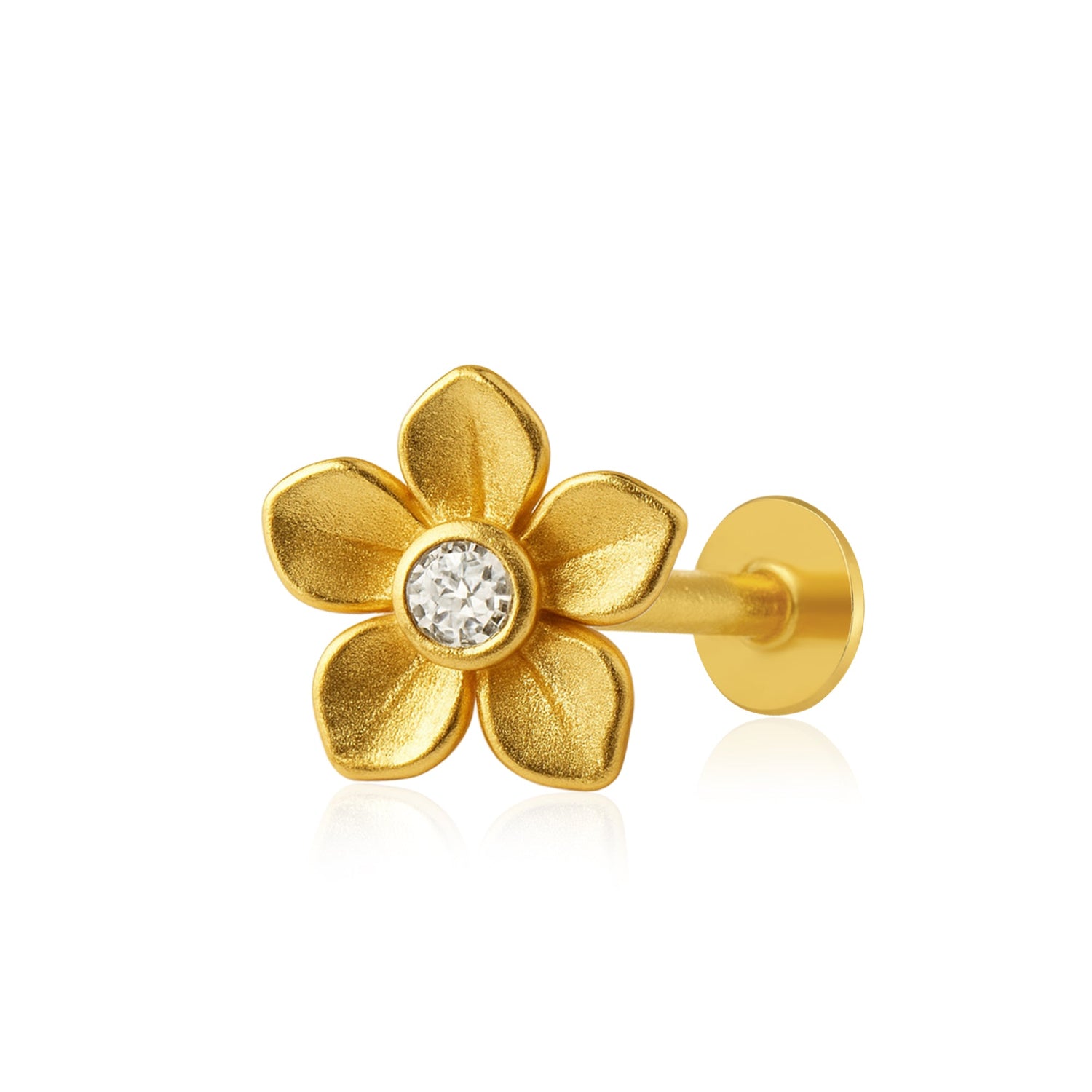 White CZ Center Five-Petal Floral Nose Pin – Sterling Silver Gold Plated
