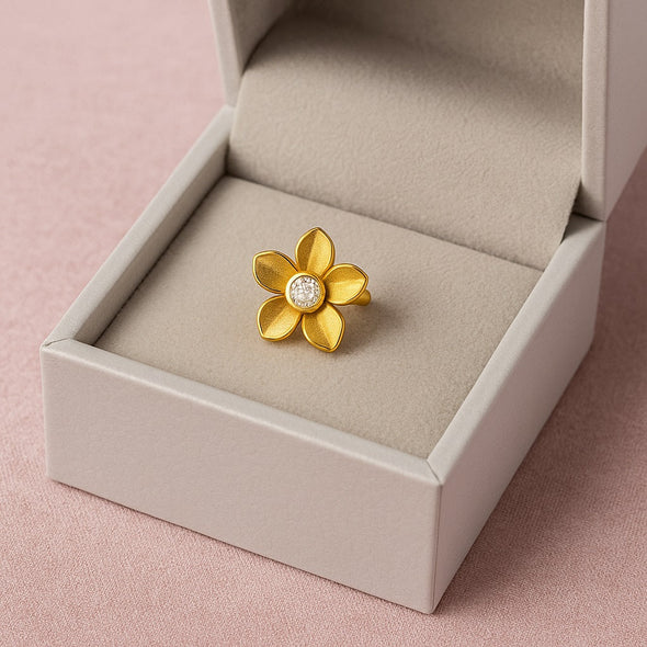 White CZ Center Five-Petal Floral Nose Pin – Sterling Silver Gold Plated