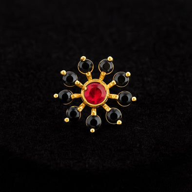 Red CZ & Black Spinel Style Cluster Floral Nose Pin - Gold Plated Sterling Silver