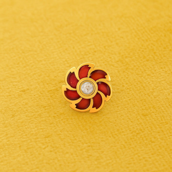 White CZ Center Red Enamel Floral Nose Pin - Srerling Silver Gold Plated