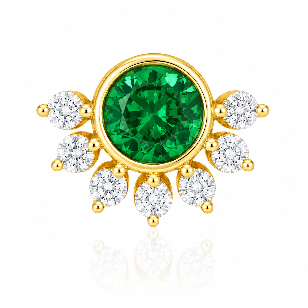 Green CZ Floral Nose Pin - Gold Plated 925 Silver