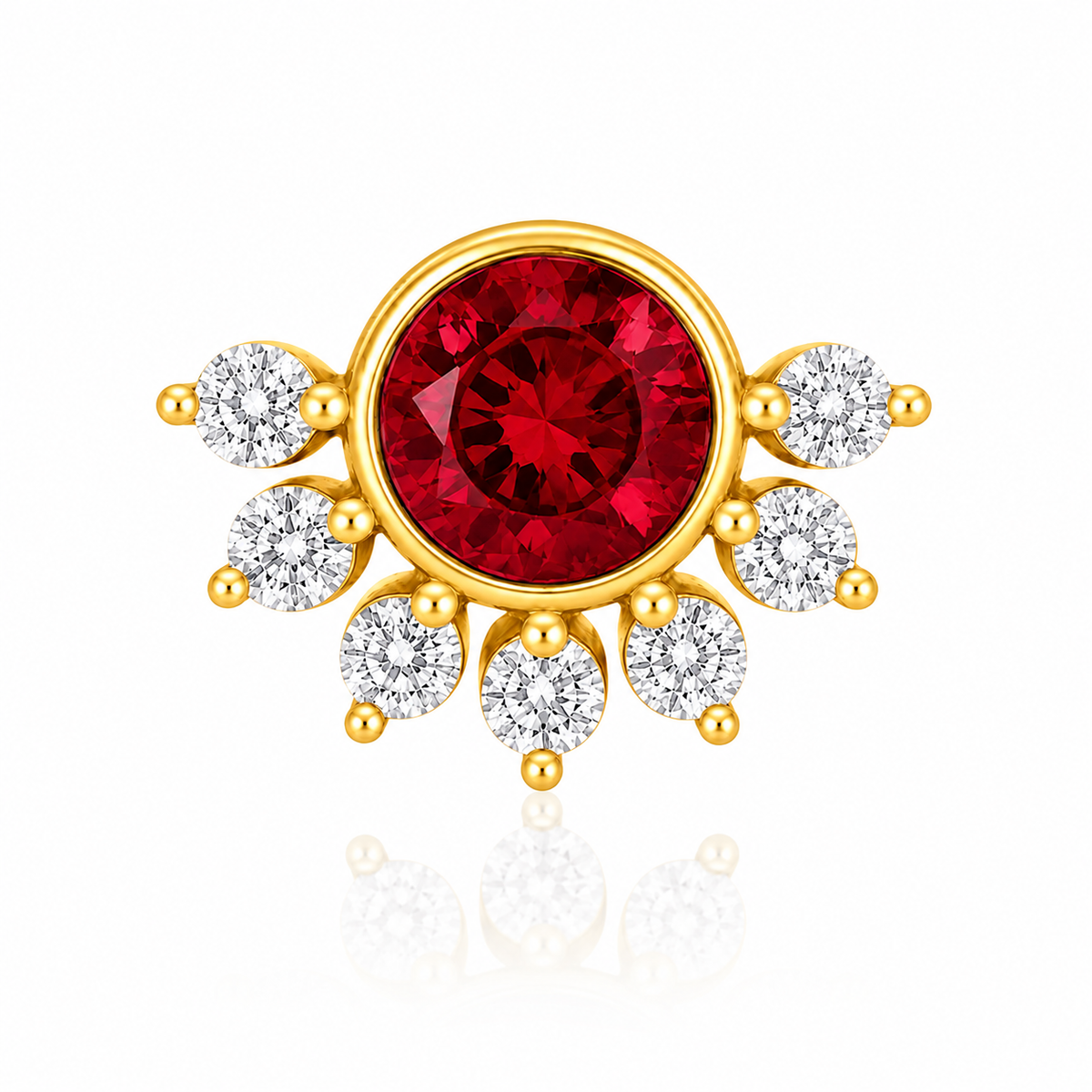 Red CZ Floral Nose Pin - Gold Plated 925 Silver