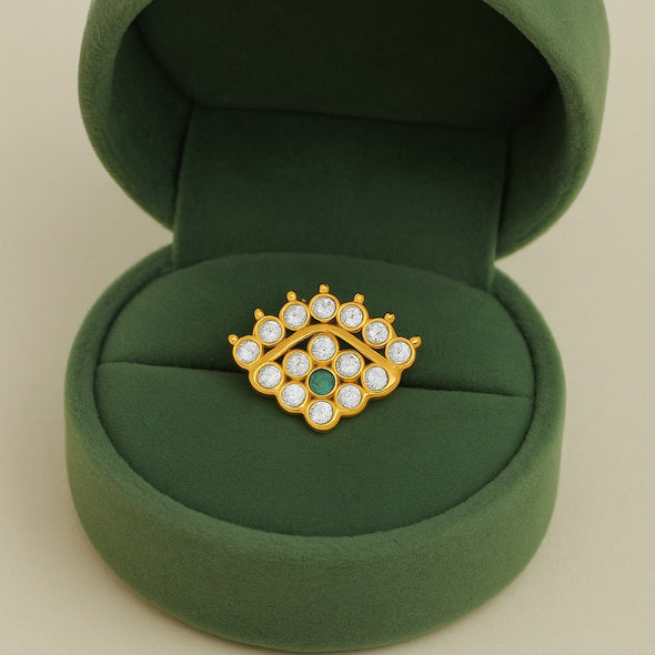 Green & White CZ Crown Motif Nose Pin - Sterling Silver Gold Plated