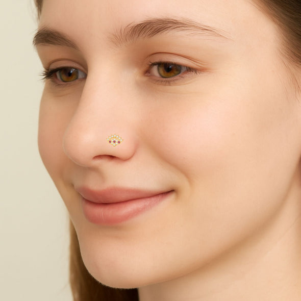 Pink & White CZ Designer Nose Pin - Sterling Silver Gold Plated