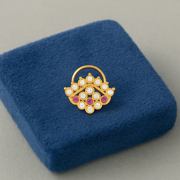 Pink & White CZ Designer Nose Pin - Sterling Silver Gold Plated