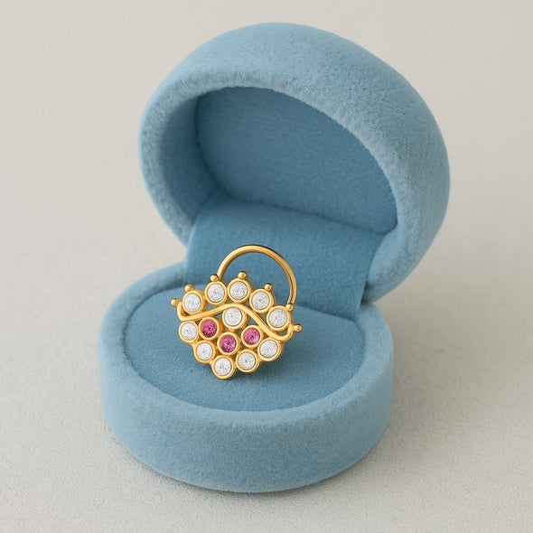 Pink & White CZ Designer Nose Pin - Sterling Silver Gold Plated