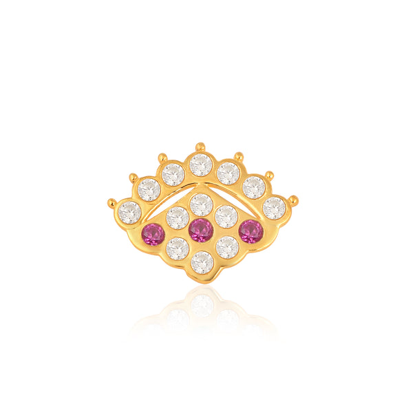 Pink & White CZ Designer Nose Pin - Sterling Silver Gold Plated
