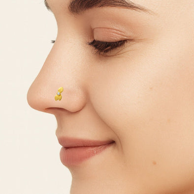 White CZ Center Three-Petal Floral Nose Pin - Sterling Silver Gold Plated