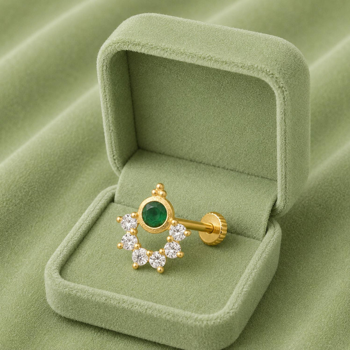 Green CZ Nose Nose Pin - Gold Plated 925 Silver