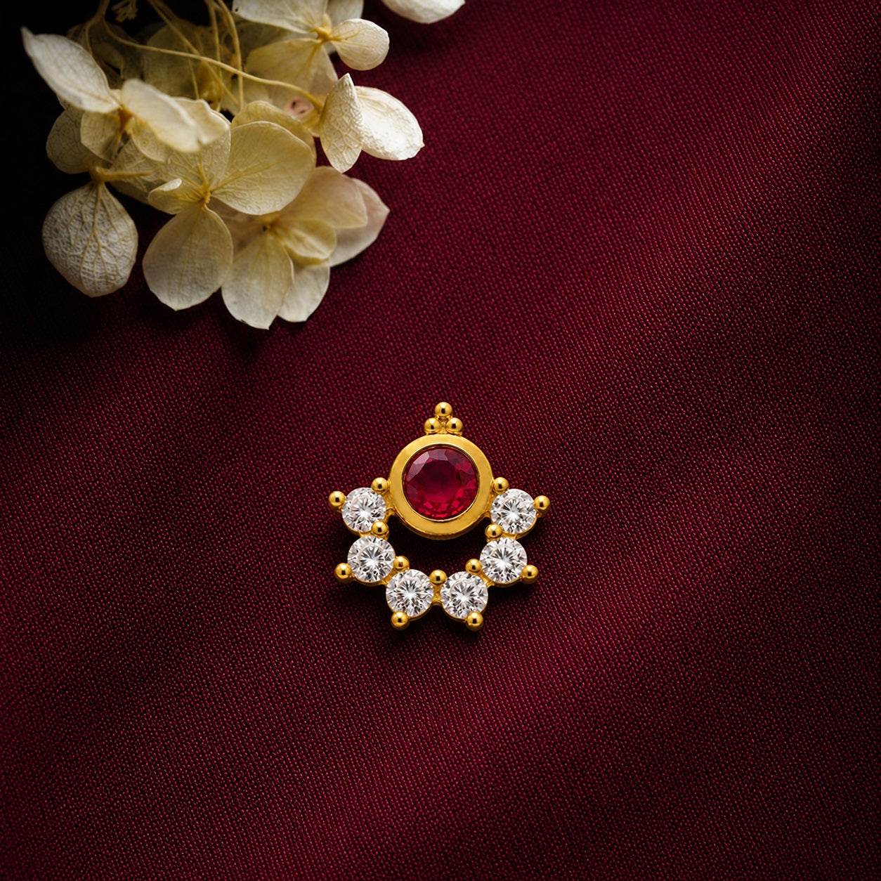 925 Sterling Silver Red CZ Halo Nose Stud - 925 Silver Gold Plated