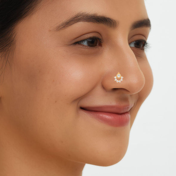 White CZ Crescent Cluster Nose Pin - Sterling Silver Gold Plated