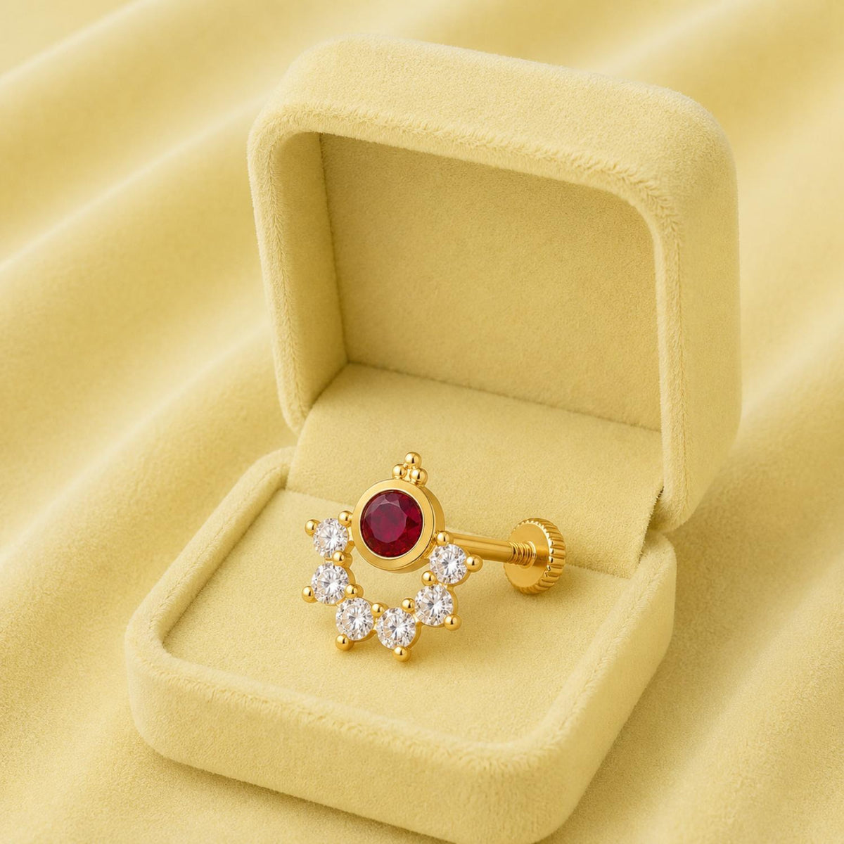 925 Sterling Silver Red CZ Halo Nose Stud - 925 Silver Gold Plated