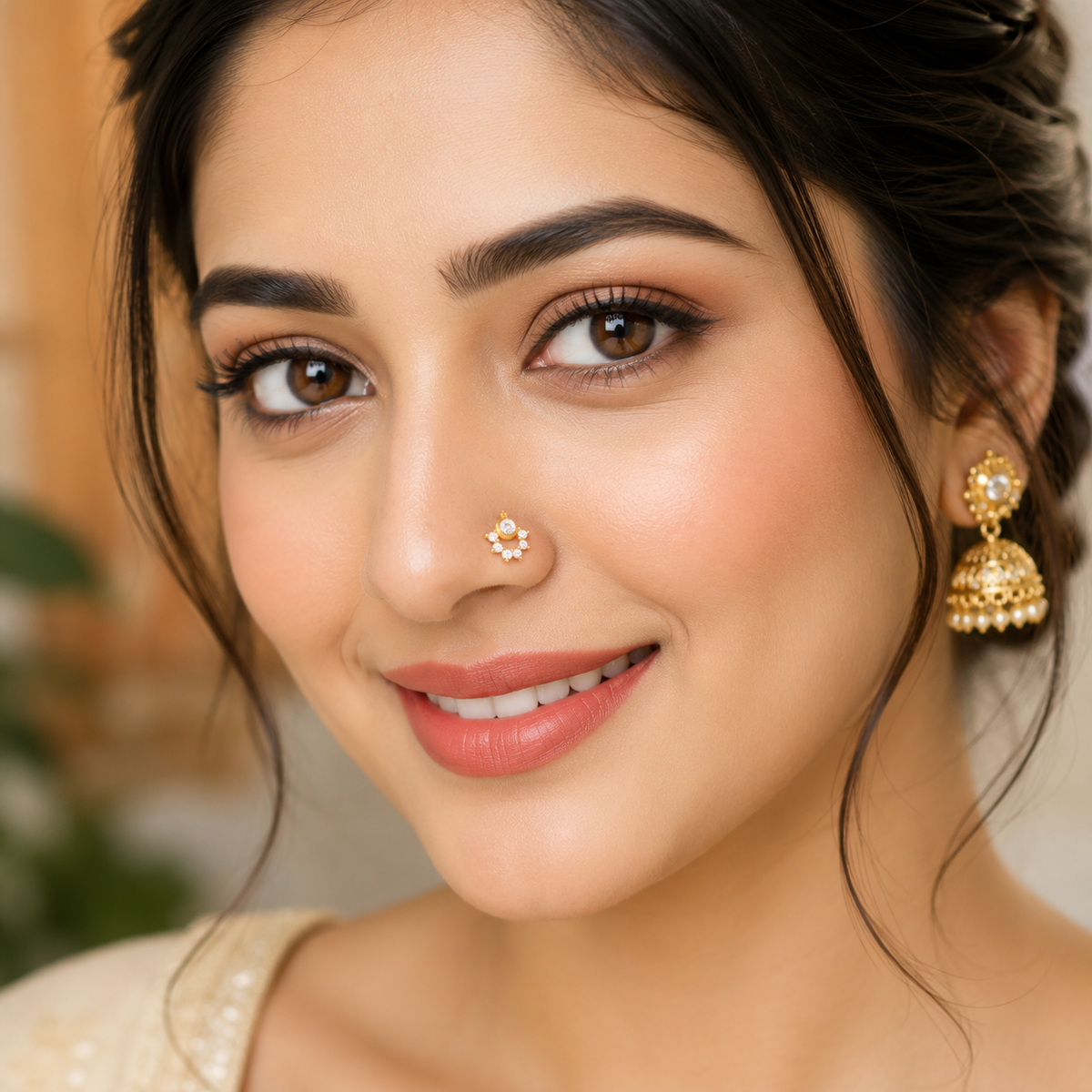 White CZ Crescent Cluster Nose Pin - Sterling Silver Gold Plated