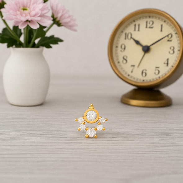 White CZ Crescent Cluster Nose Pin - Sterling Silver Gold Plated