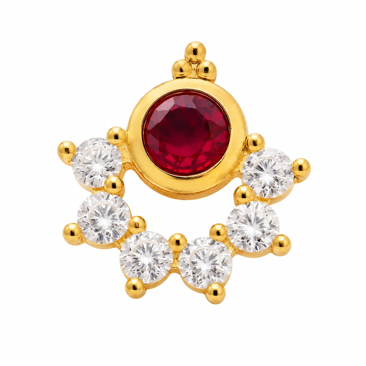925 Sterling Silver Red CZ Halo Nose Stud - 925 Silver Gold Plated