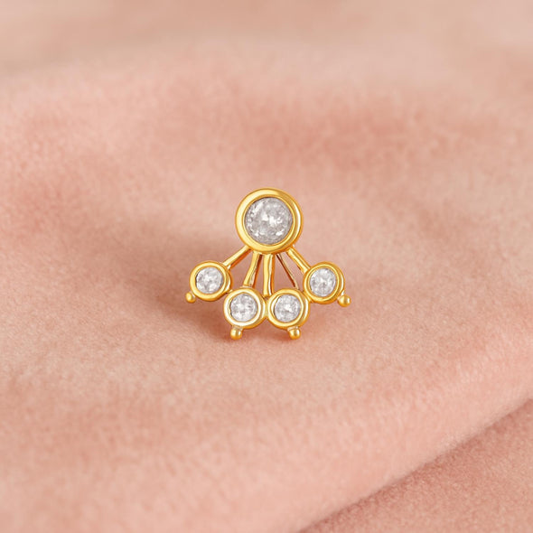 White CZ Five Petal Fan Design Nose Pin - Sterling Silver Gold Plated