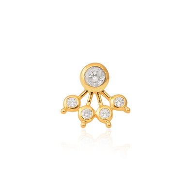 White CZ Five Petal Fan Design Nose Pin - Sterling Silver Gold Plated