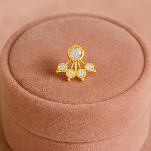 White CZ Five Petal Fan Design Nose Pin - Sterling Silver Gold Plated