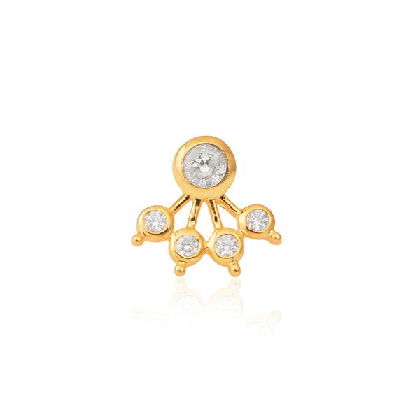 White CZ Five Petal Fan Design Nose Pin - Sterling Silver Gold Plated
