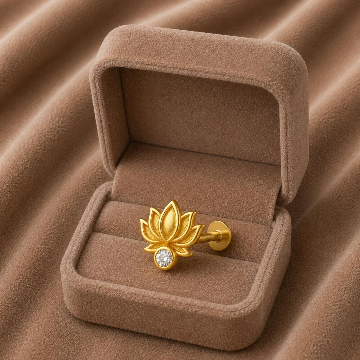 White CZ Lotus Motif Nose Pin – Sterling Silver Gold Plated