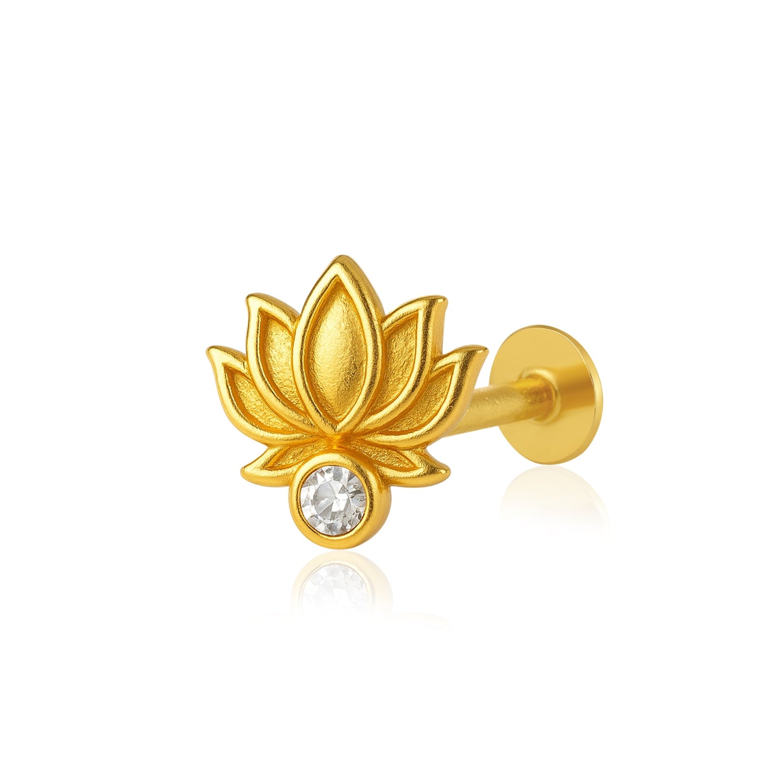 White CZ Lotus Motif Nose Pin – Sterling Silver Gold Plated