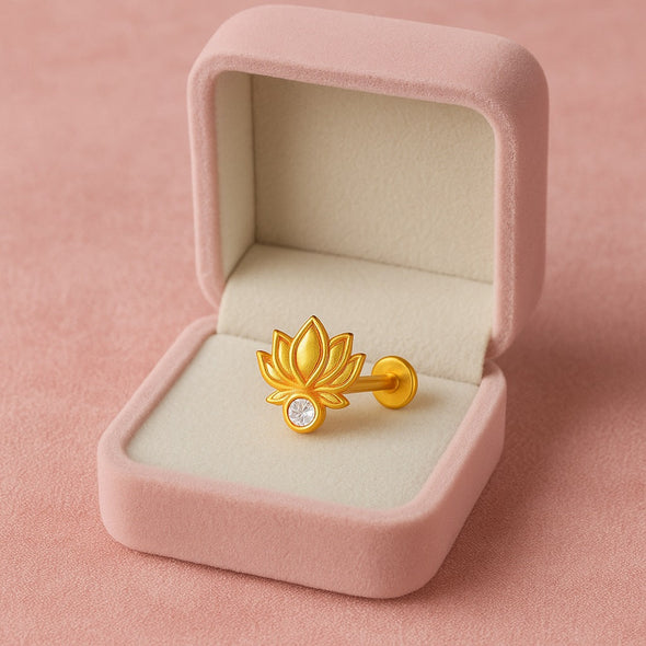 White CZ Lotus Motif Nose Pin – Sterling Silver Gold Plated