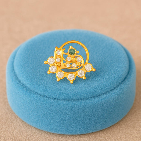 White & Green CZ Peacock Design Nose Pin - Sterling Silver Gold Plated