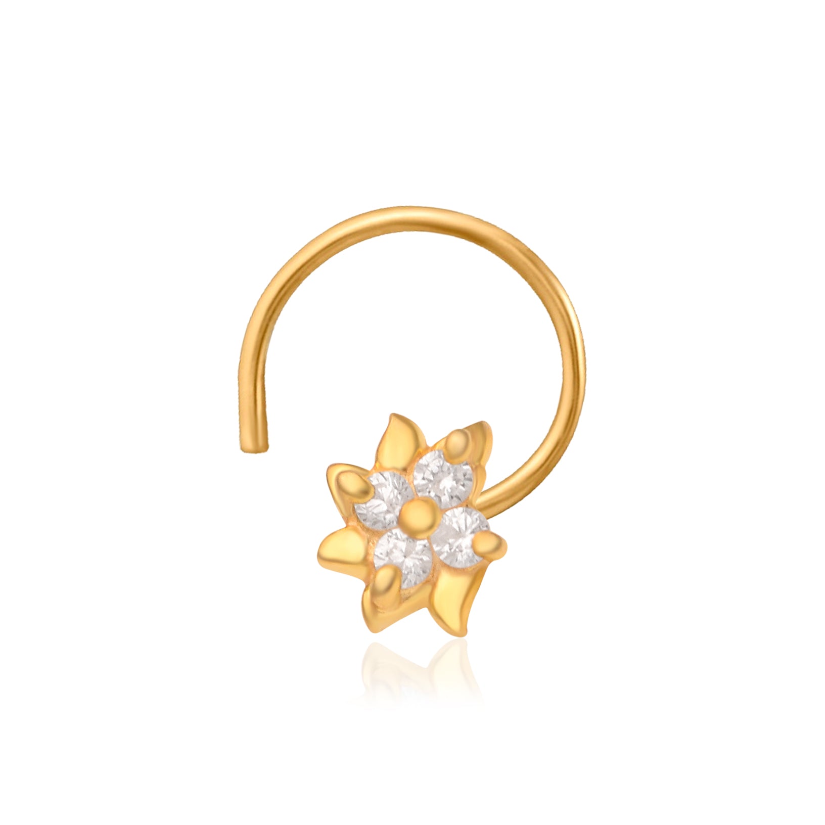 White CZ Floral Star Minimal Nose Pin – 925 Sterling Silver Yellow Plated