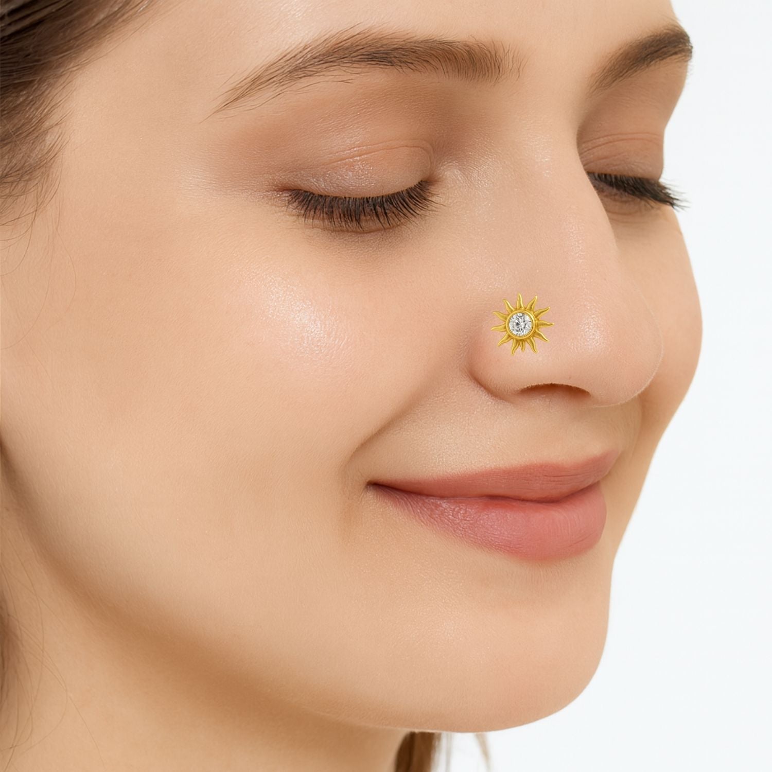 White CZ Center Sunburst Nose Pin – Sterling Silver Gold Plated