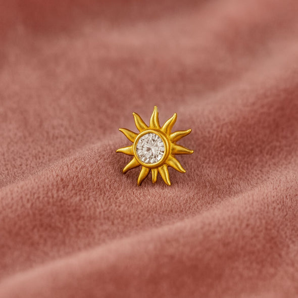 White CZ Center Sunburst Nose Pin – Sterling Silver Gold Plated