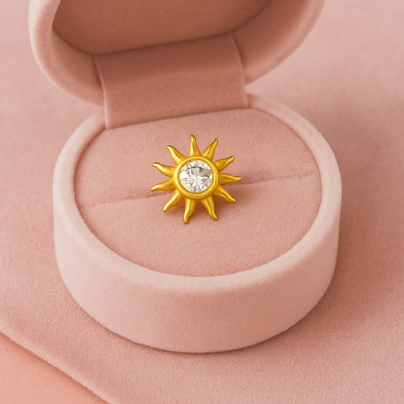 White CZ Center Sunburst Nose Pin – Sterling Silver Gold Plated