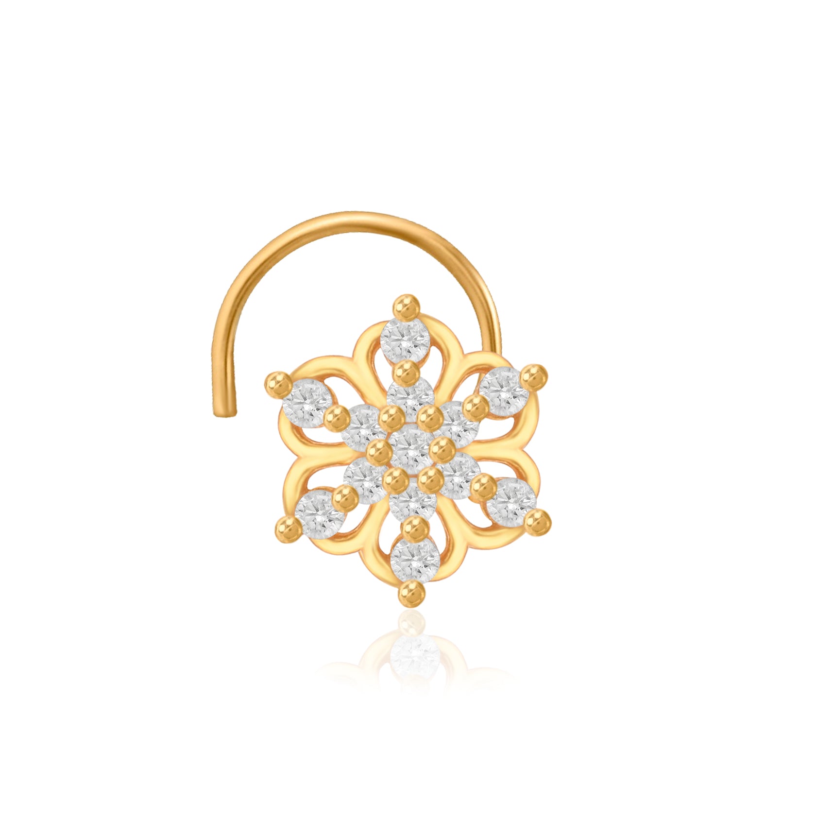 White CZ Floral Mandala Cluster Nose Pin – 925 Sterling Silver Yellow Plated