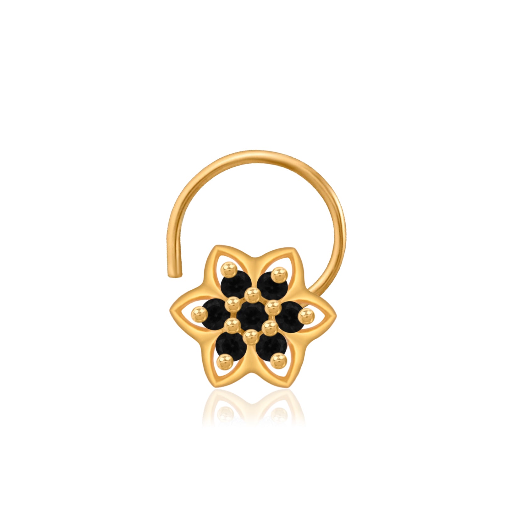 Black CZ Floral Star Cluster Nose Pin – 925 Sterling Silver Yellow Plated