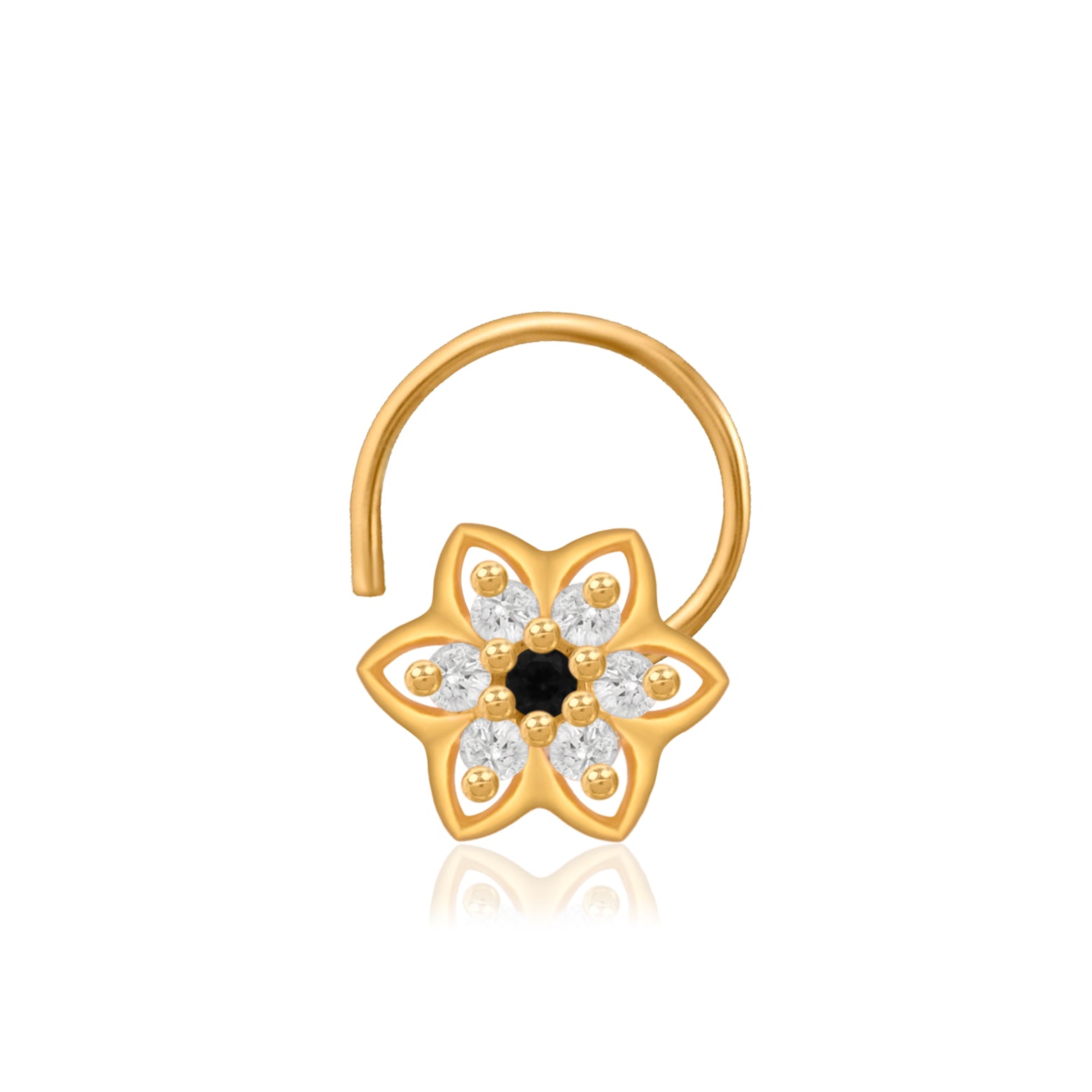 Multi Stone Floral Star Nose Pin – 925 Sterling Silver Yellow Plated