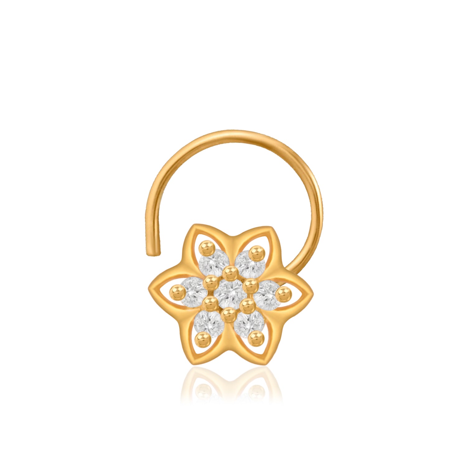 Multi Stone Floral Star Nose Pin – 925 Sterling Silver Yellow Plated