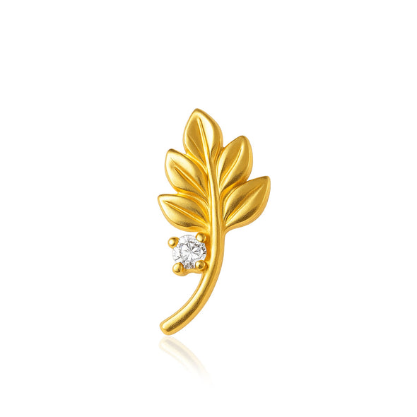 White CZ Leaf Motif Nose Pin – Sterling Silver Gold Plated