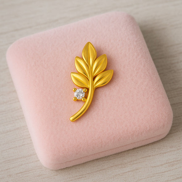 White CZ Leaf Motif Nose Pin – Sterling Silver Gold Plated