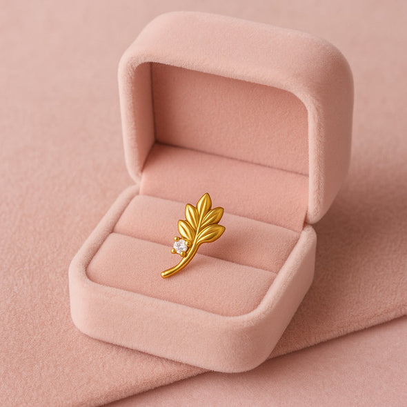 White CZ Leaf Motif Nose Pin – Sterling Silver Gold Plated